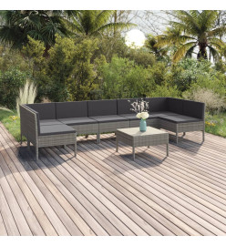 Salon de jardin 8 pcs avec coussins Résine tressée Gris