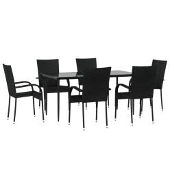 Ensemble à dîner de jardin 7 pcs Noir Résine tressée