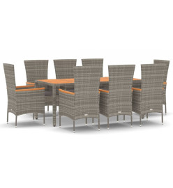 Ensemble de salle à manger de jardin 9 pcs avec coussins Gris