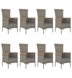 Ensemble de salle à manger de jardin 9 pcs avec coussins Gris