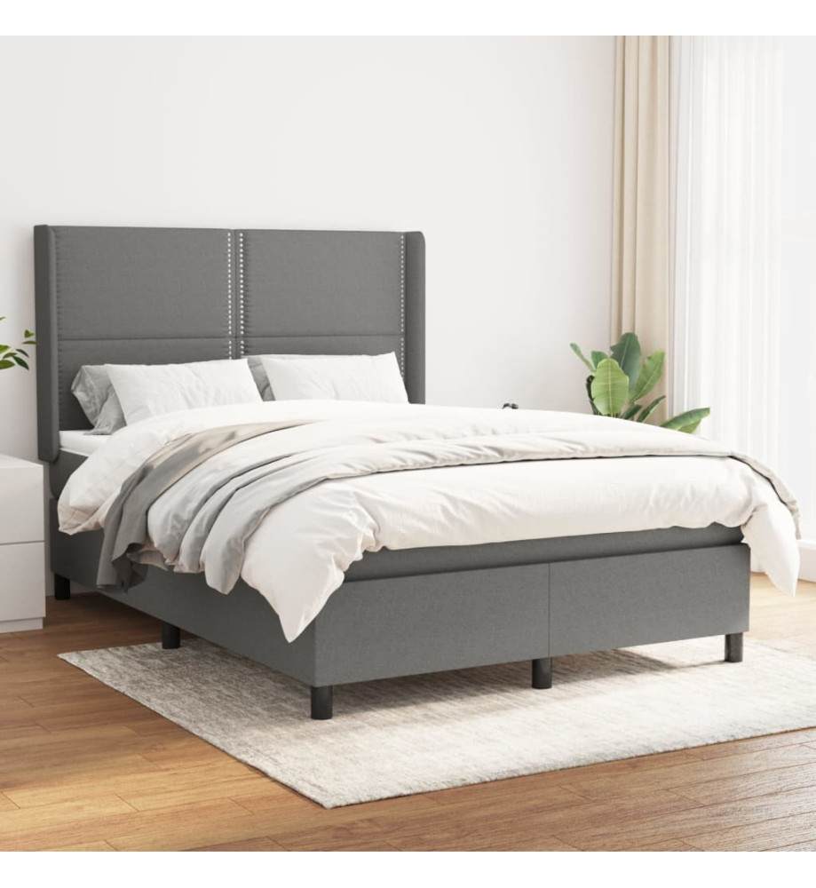 Lit à sommier tapissier avec matelas Gris foncé 140x200cm Tissu Lit à sommier tapissier avec matelas Gris foncé 140x200cm Tissu