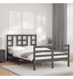 Cadre de lit avec tête de lit gris petit double bois massif