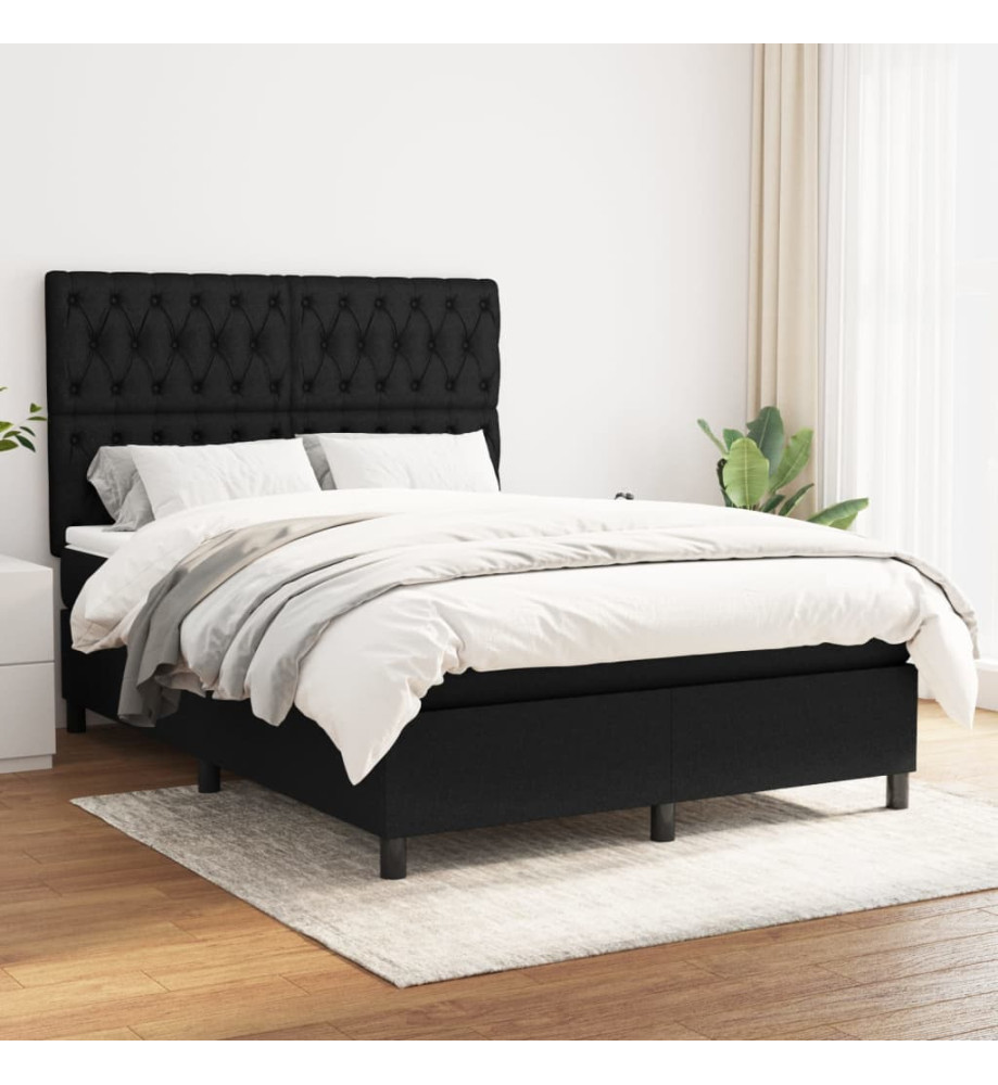 Lit à sommier tapissier avec matelas Noir 140x190 cm Tissu Lit à sommier tapissier avec matelas Noir 140x190 cm Tissu