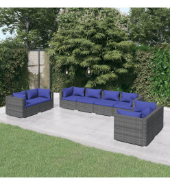 Salon de jardin 8 pcs avec coussins Résine tressée Gris