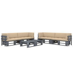 Salon de jardin palette 6pcs avec coussins Pin imprégné de gris