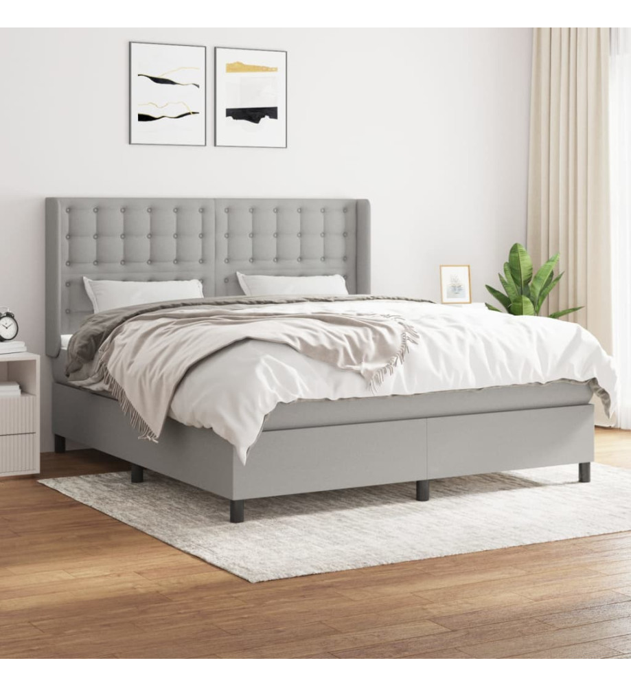 Lit à sommier tapissier avec matelas Gris clair 160x200cm Tissu Lit à sommier tapissier avec matelas Gris clair 160x200cm Tissu