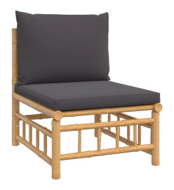 Salon de jardin 9 pcs avec coussins gris foncé bambou