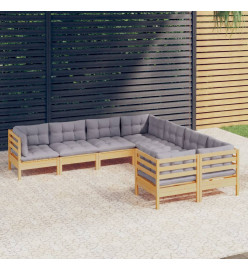 Salon de jardin 8 pcs avec coussins gris bois de pin solide