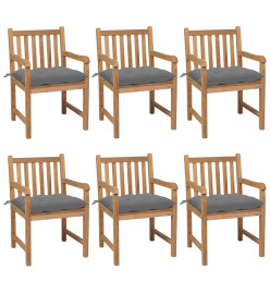 Chaises de jardin 6 pcs avec coussins gris Bois de teck solide