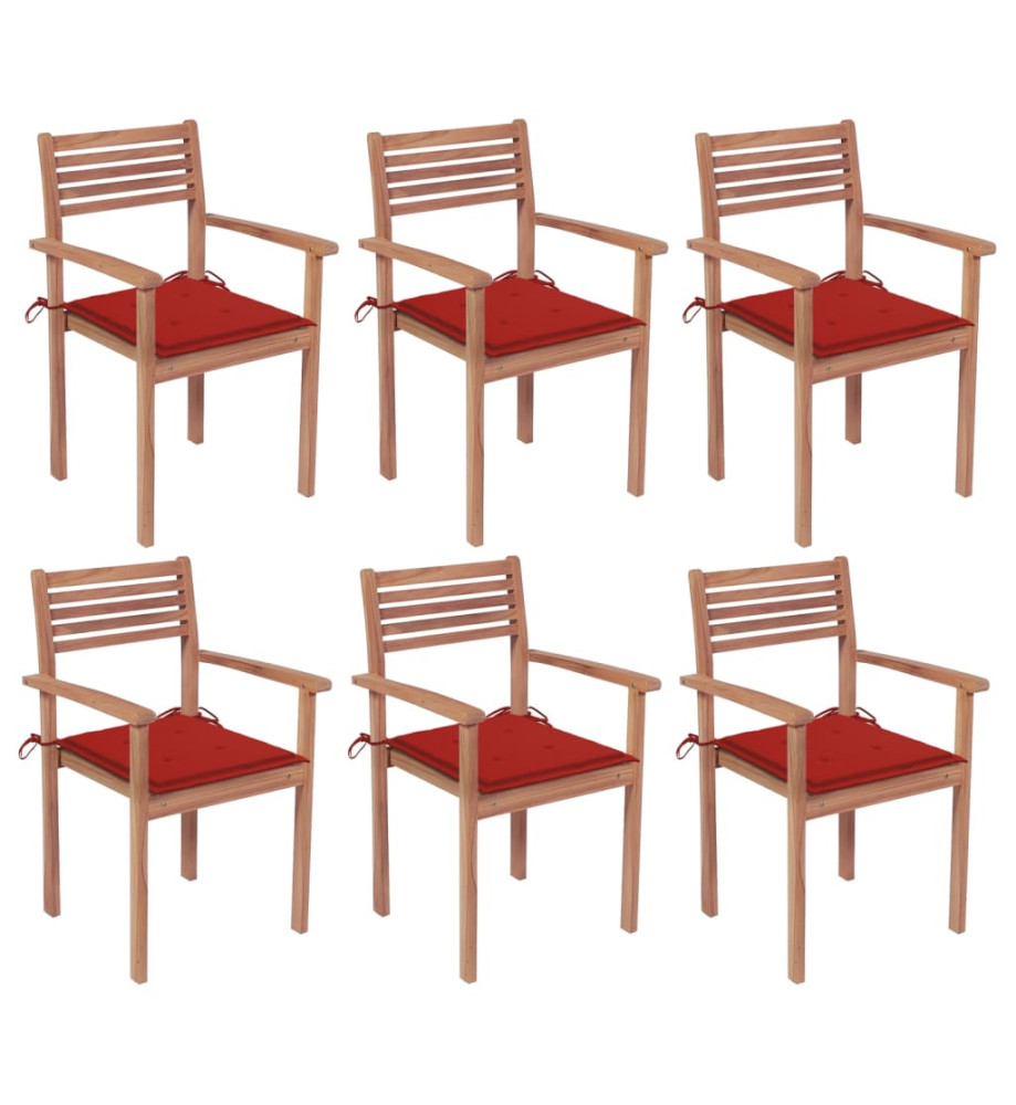 Chaises de jardin empilables avec coussins 6 pcs Teck solide Chaises de jardin empilables avec coussins 6 pcs Teck solide
