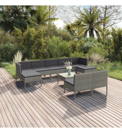 Salon de jardin 10 pcs avec coussins Résine tressée Gris