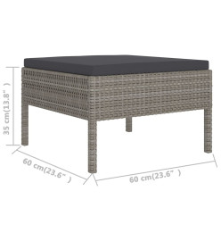 Salon de jardin 10 pcs avec coussins Résine tressée Gris
