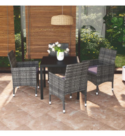 Mobilier à dîner de jardin et coussins 5pcs Résine tressée Gris
