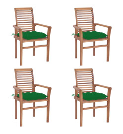 Chaises à dîner 4 pcs avec coussins vert Bois de teck solide