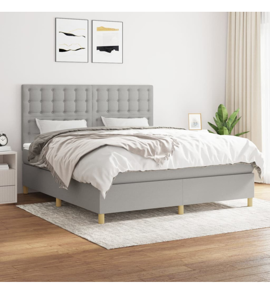 Lit à sommier tapissier avec matelas Gris clair 160x200cm Tissu Lit à sommier tapissier avec matelas Gris clair 160x200cm Tissu