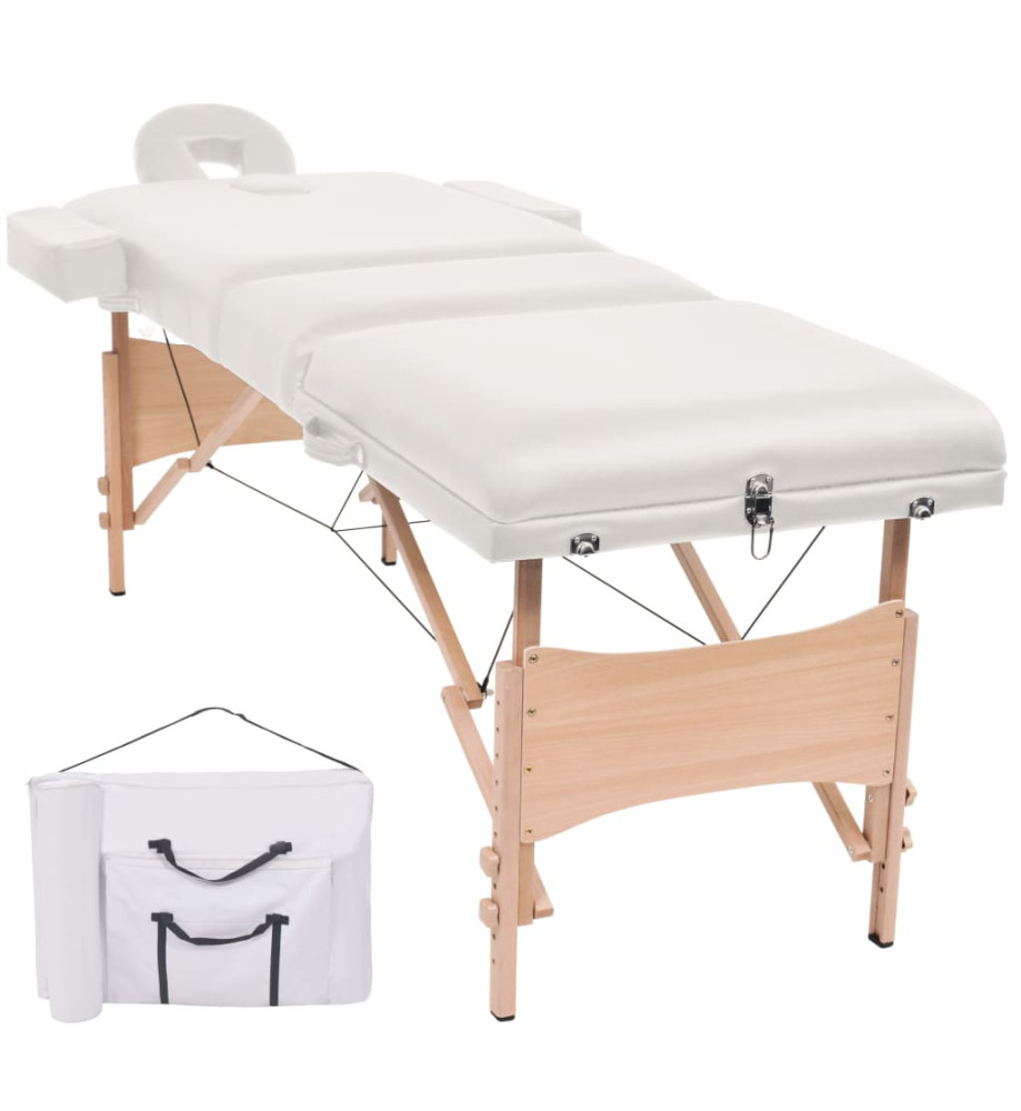 Table de massage pliable à 3 zones 10 cm d'épaisseur Blanc