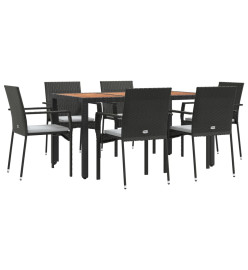 Ensemble à dîner de jardin et coussins 7pcs Noir Résine tressée