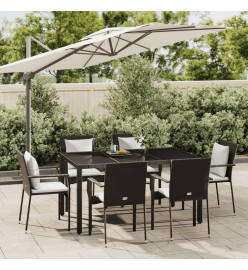 Ensemble à dîner de jardin et coussins 7pcs Noir Résine tressée