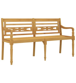 Banc Batavia coussin à motif de carreaux gris 150cm Bois teck