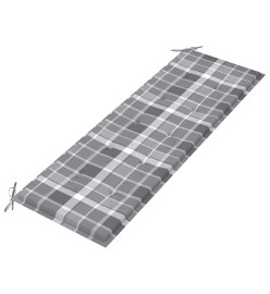 Banc Batavia coussin à motif de carreaux gris 150cm Bois teck