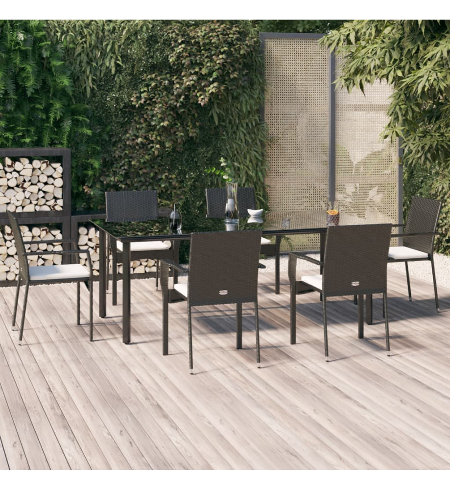 Ensemble à dîner de jardin et coussins 7pcs Noir Résine tressée Ensemble à dîner de jardin et coussins 7pcs Noir Résine tressée