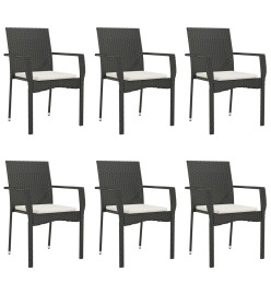Ensemble à dîner de jardin et coussins 7pcs Noir Résine tressée