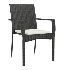 Ensemble à dîner de jardin et coussins 7pcs Noir Résine tressée