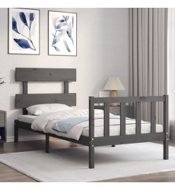 Cadre de lit avec tête de lit gris simple bois massif