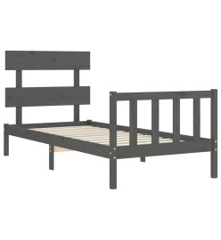 Cadre de lit avec tête de lit gris simple bois massif