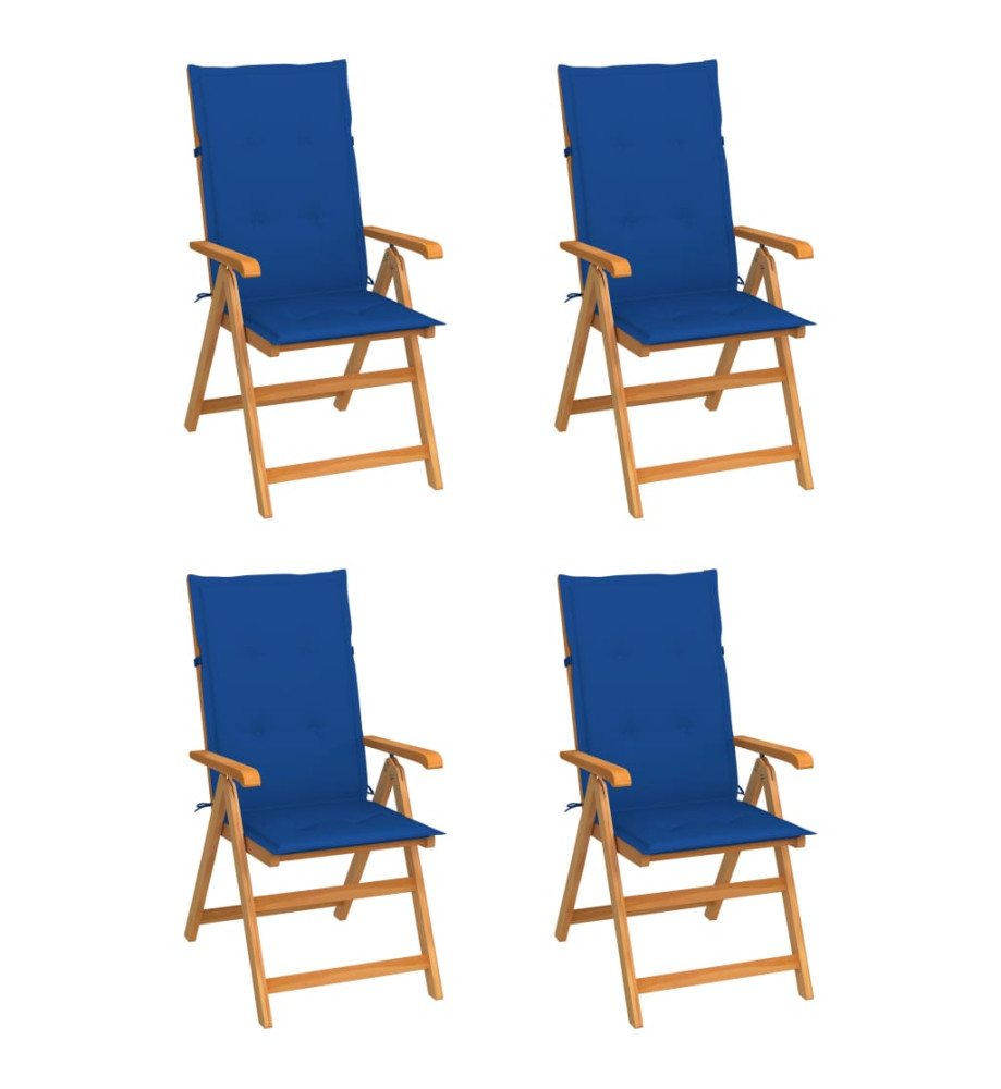 Chaises de jardin 4 pcs avec coussins bleu royal Bois de teck Chaises de jardin 4 pcs avec coussins bleu royal Bois de teck