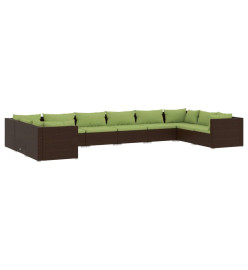 Salon de jardin 10 pcs avec coussins Résine tressée Marron