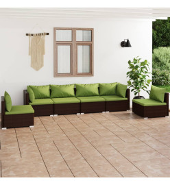 Salon de jardin 6 pcs avec coussins Résine tressée Marron