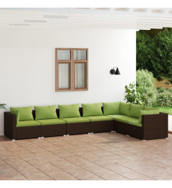 Salon de jardin 7 pcs avec coussins Résine tressée Marron