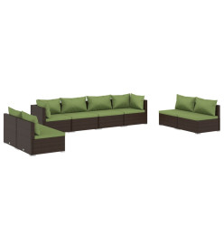 Salon de jardin 8 pcs avec coussins résine tressée marron