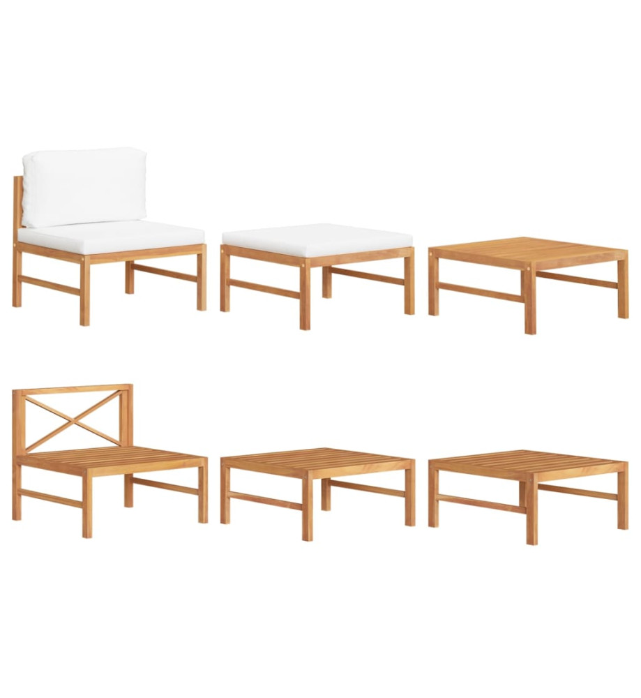 Salon de jardin 3 pcs avec coussins crème Bois de teck Salon de jardin 3 pcs avec coussins crème Bois de teck