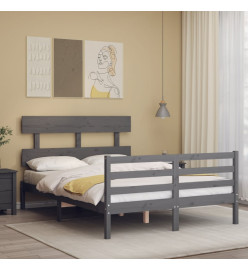 Cadre de lit avec tête de lit gris 140x200 cm bois massif