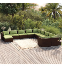 Salon de jardin 11 pcs avec coussins Résine tressée Marron