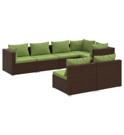 Salon de jardin 7 pcs avec coussins Marron Résine tressée