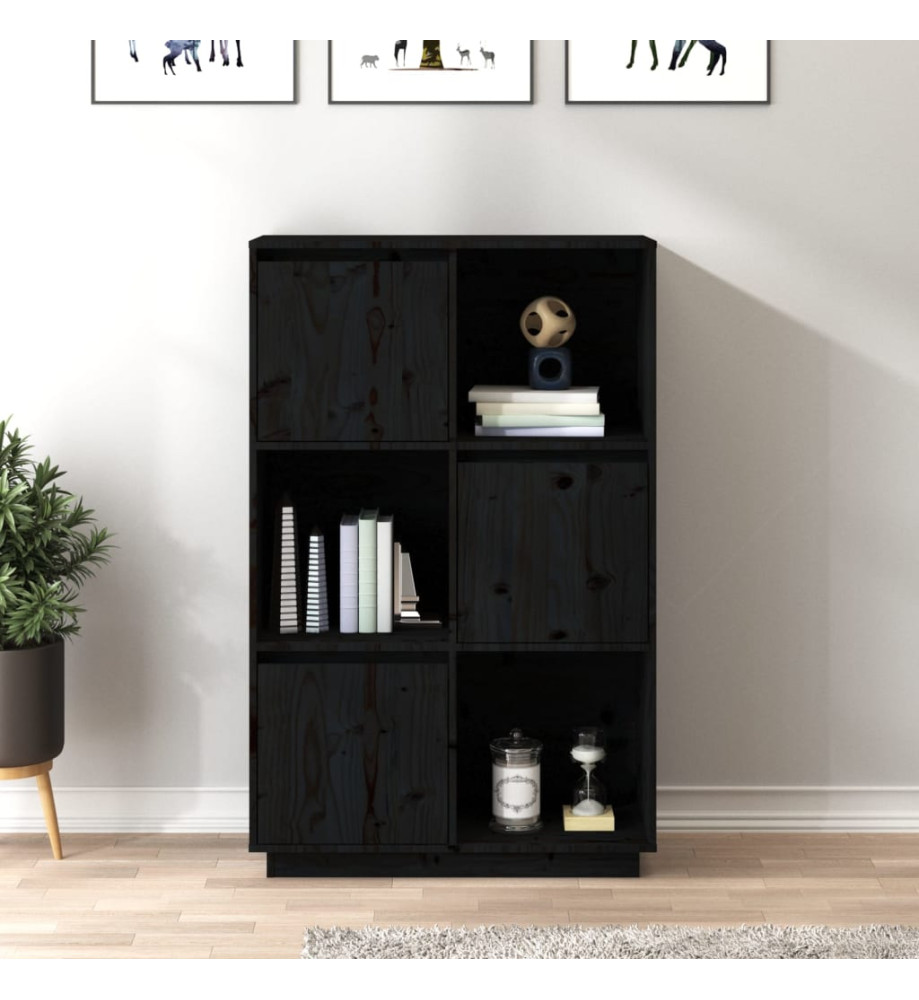 Buffet Noir 74x35x117 cm Bois massif de pin