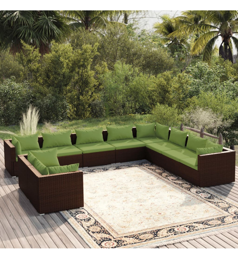 Salon de jardin 10 pcs avec coussins Marron Résine tressée Salon de jardin 10 pcs avec coussins Marron Résine tressée