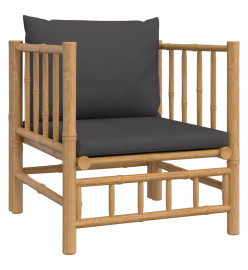 Salon de jardin 7 pcs avec coussins gris foncé bambou