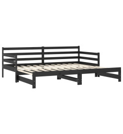 Lit coulissant Noir Bois de pin massif 2x(90x200) cm