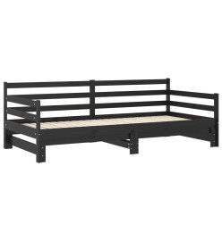 Lit coulissant Noir Bois de pin massif 2x(90x200) cm