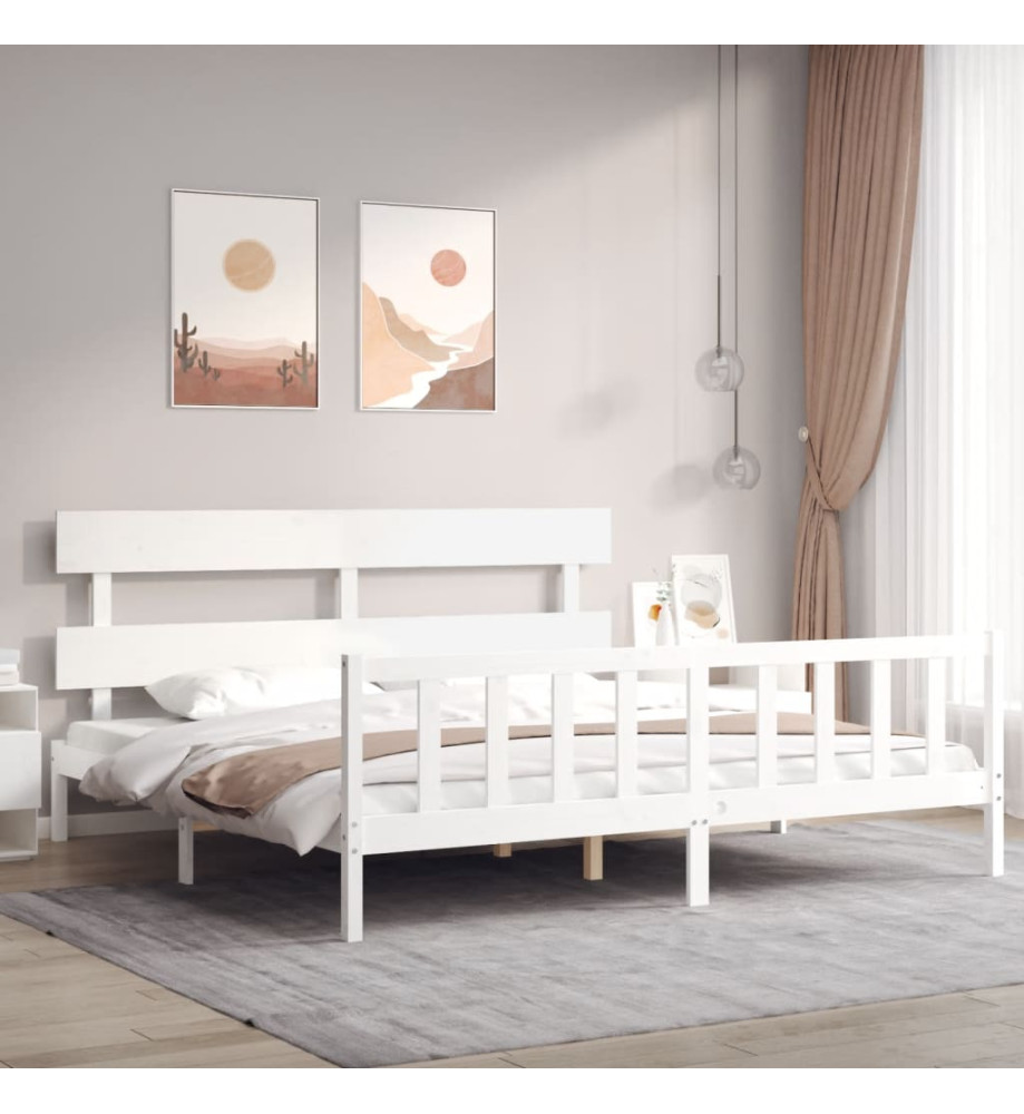 Cadre de lit avec tête de lit blanc 200x200 cm bois massif Cadre de lit avec tête de lit blanc 200x200 cm bois massif