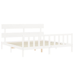 Cadre de lit avec tête de lit blanc 200x200 cm bois massif
