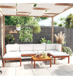 Salon de jardin 7 pcs avec coussins Crème Bois d'acacia solide