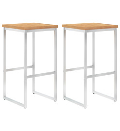 Chaises de bar lot de 2 bois de teck solide et acier inoxydable