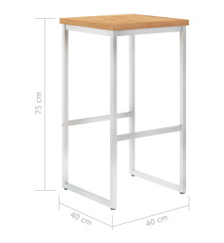 Chaises de bar lot de 2 bois de teck solide et acier inoxydable
