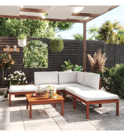 Salon de jardin 6 pcs avec coussins Crème Bois d'acacia solide