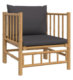 Canapé de jardin avec coussins gris foncé bambou